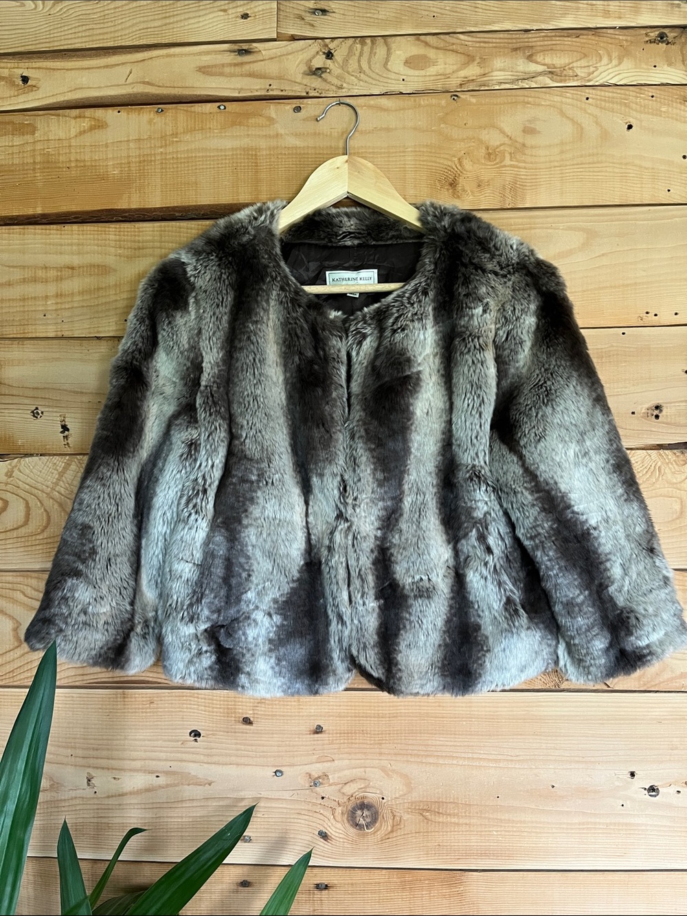 Katherine Kelly Gray Faux Fur Cropped Jacket